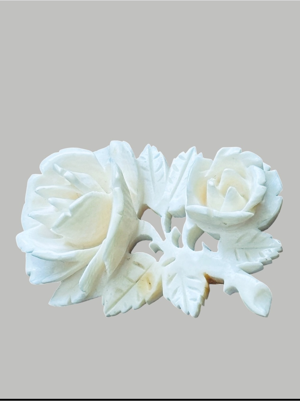 D’Orlan Vintage Signed 70s Carved Cream Rose Floral Brooch Gold Tone Metal Pin